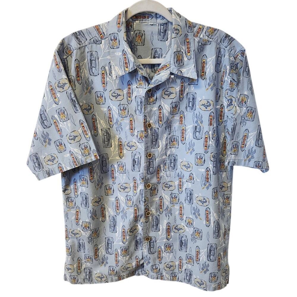 Vintage OP Sport Hawaiian Tropical Tiki Button Down Short Sleeve Shirt Men Large
